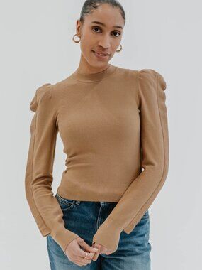 NWT MAX MARA GENERO BROWN KNIT RUFFLE SLEEVE TOP